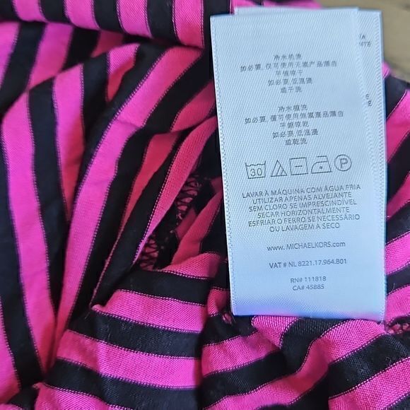 Michael Kors Pink & Black Diagonal Stripe Long Sleeve Blouse Sz L - Picture 11 of 12